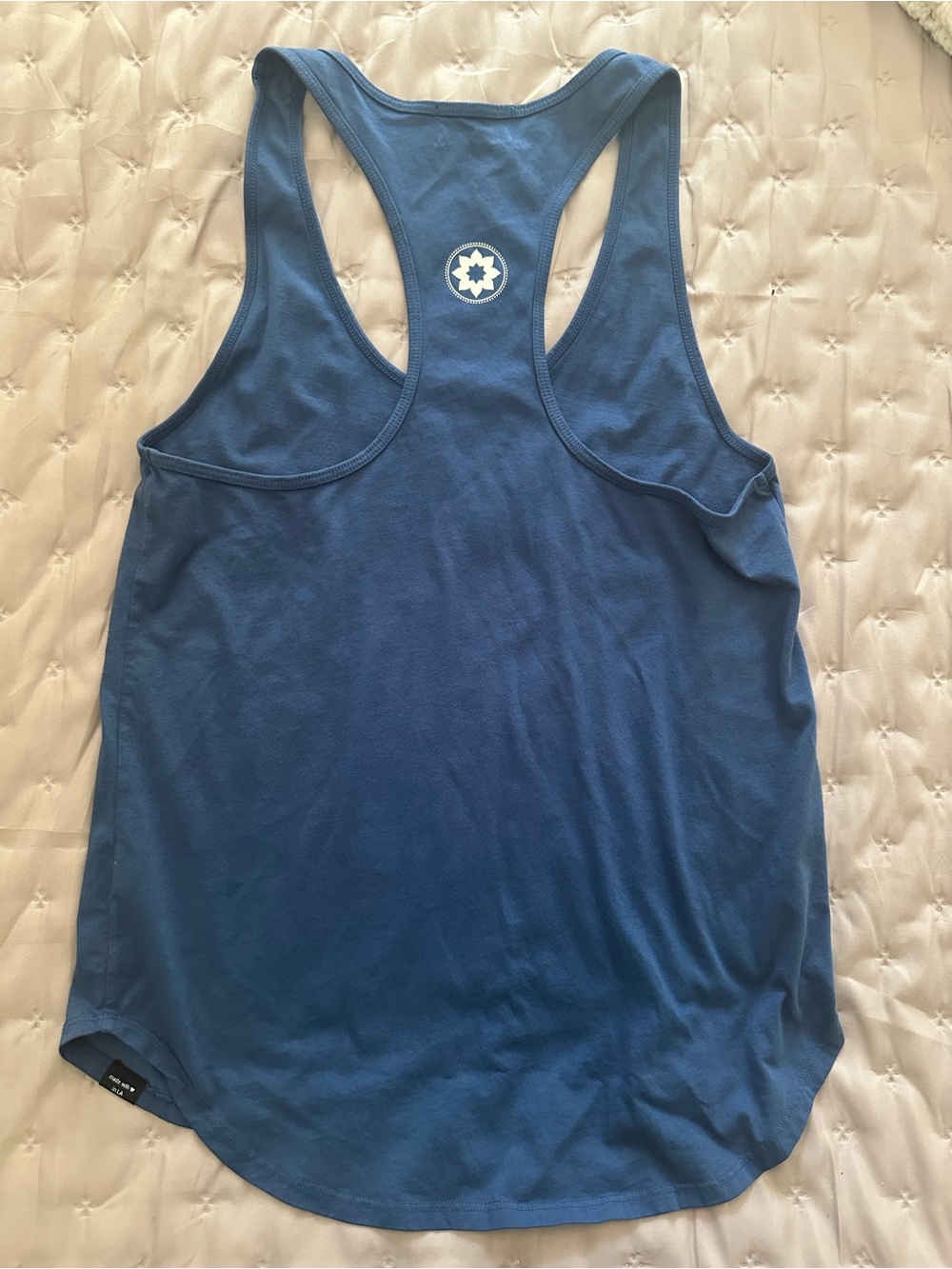 NUX Club Pilates Women's Blue Racerback Tank Top, Size Medium.
